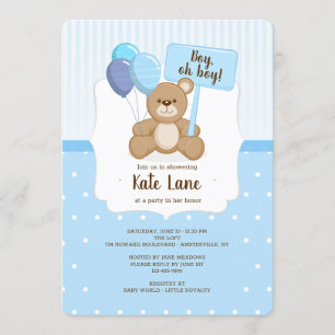 Invitation de baby shower de garçon d'ours de