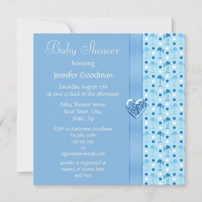 Invitation de Baby shower de garçon Flamant rose b (Devant)