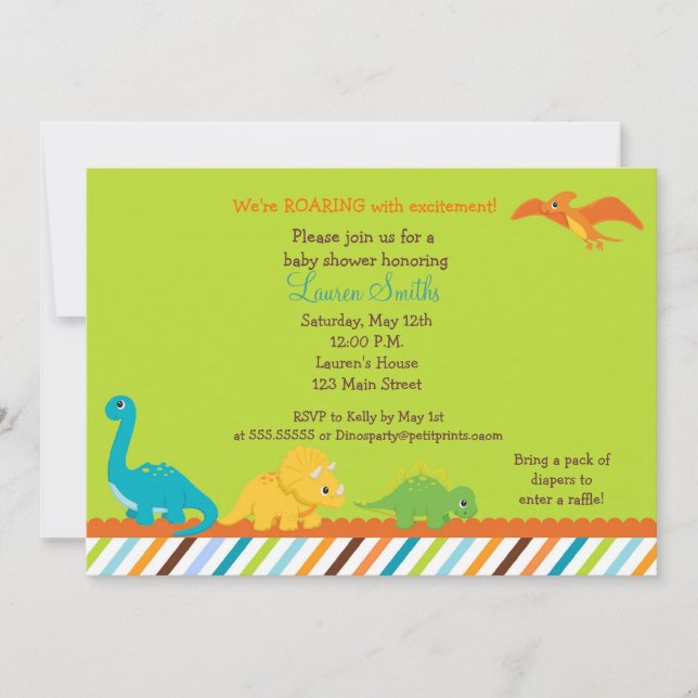 Invitation de baby shower de garçons de dinosaure (Devant)