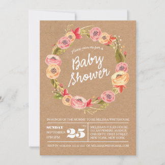 Invitation de Baby shower de germes floraux rustiq
