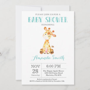 Invitation de Baby shower de Girafe Aqua et Grey