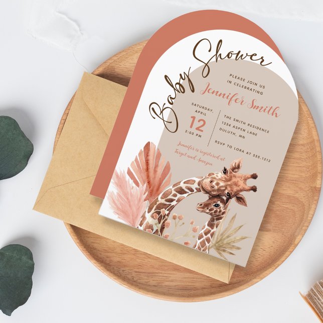 Invitation de Baby Shower de girafe Boho Mignon (Cute Boho Giraffe Baby Shower Invitation)