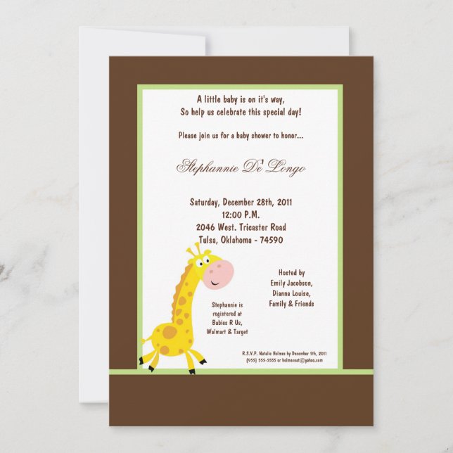 Invitation de Baby shower de girafe Brown 5x7 (Devant)