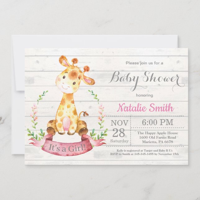Invitation de Baby shower de Giraffe Rustique (Devant)