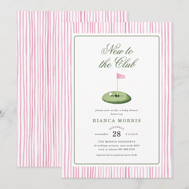 Invitation de Baby Shower de Golf Rose (Devant / Derrière)