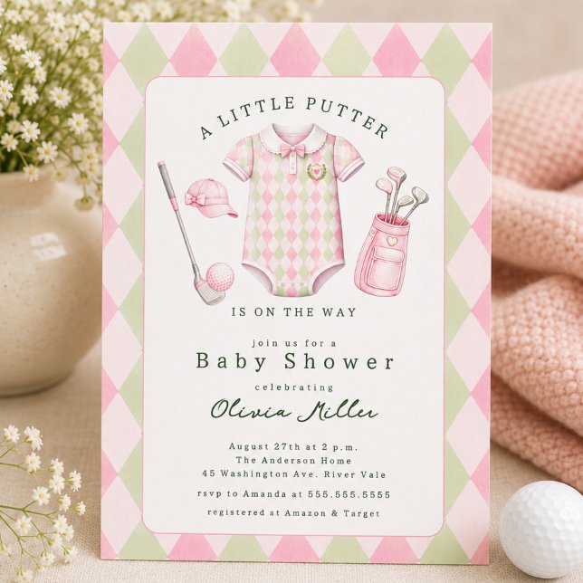 Invitation de baby shower de golf rose (Créateur téléchargé)