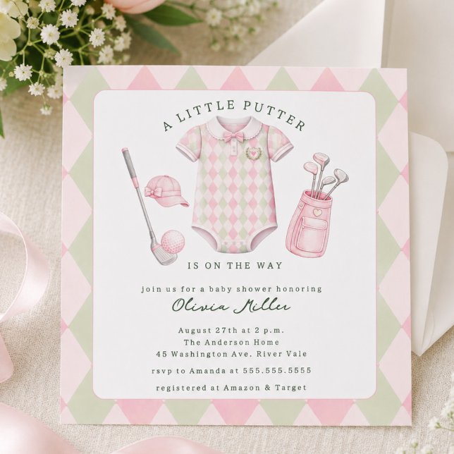 Invitation de baby shower de golf rose (Créateur téléchargé)