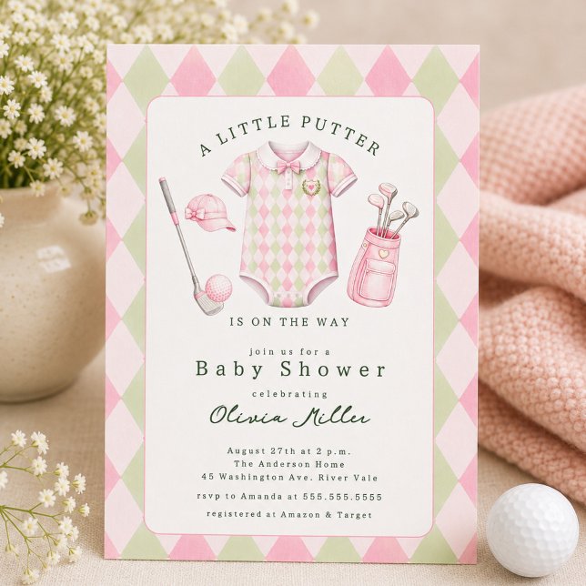 Invitation de baby shower de golf rose (Créateur téléchargé)