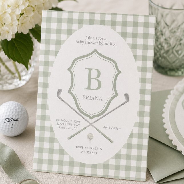 Invitation de baby shower de golf vert sauge (Créateur téléchargé)