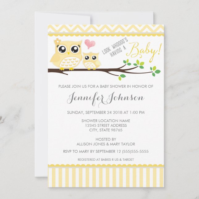 Invitation de Baby shower de hibl | Chevron jaune (Devant)
