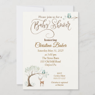 Invitation de Baby shower de hibou et de cerfs