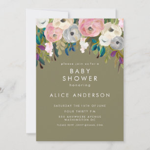 Invitation de Baby shower de jardin fleuri peint