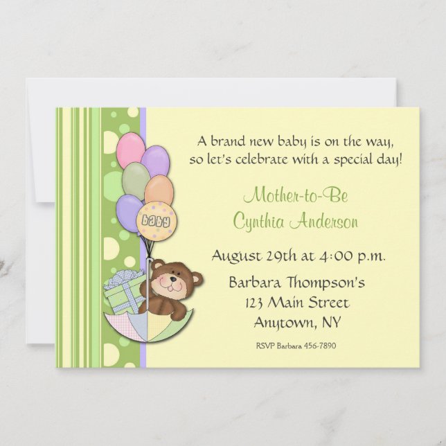 Invitation de baby shower de jaune d'ours de (Devant)