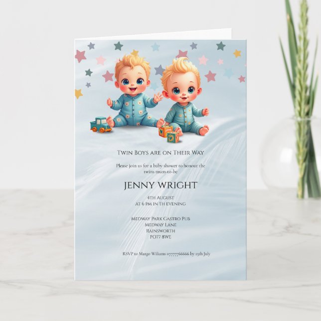 Invitation de Baby shower de jumeaux de garçon mig (Devant)