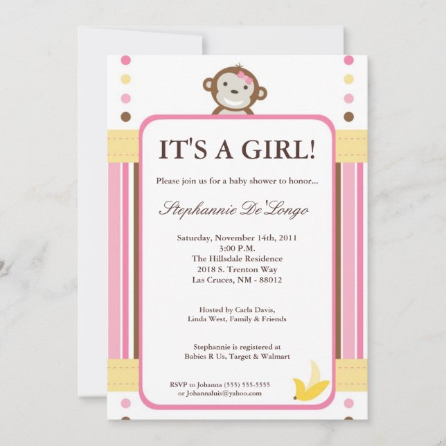 invitation de baby shower de jungle de rose de (Devant)