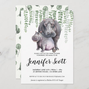 Invitation de baby shower de jungle d'hippopotame
