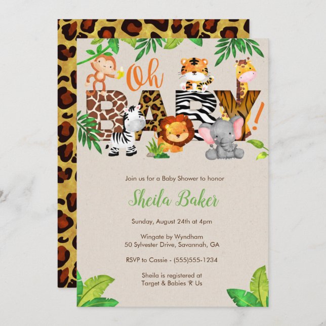 Invitation de baby shower de jungle - invitation (Devant / Derrière)