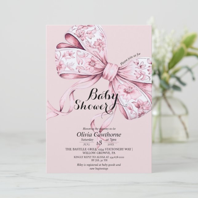 Invitation de Baby shower de la boue rose aquarell (Debout devant)