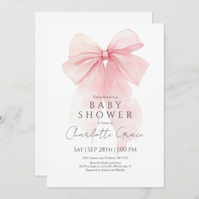 Invitation de Baby shower de la boue rose aquarell (Devant / Derrière)