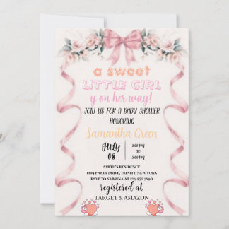Invitation de Baby shower de la bow rose modifiabl