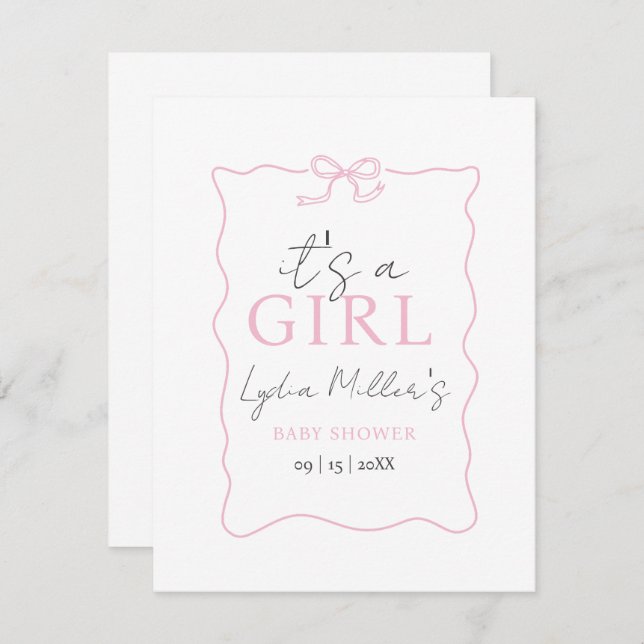 Invitation de Baby shower de la croupe rose, Baby  (Devant / Derrière)