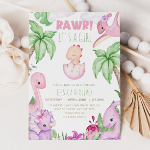 Invitation de Baby shower de la fille DINOSAUR, Di