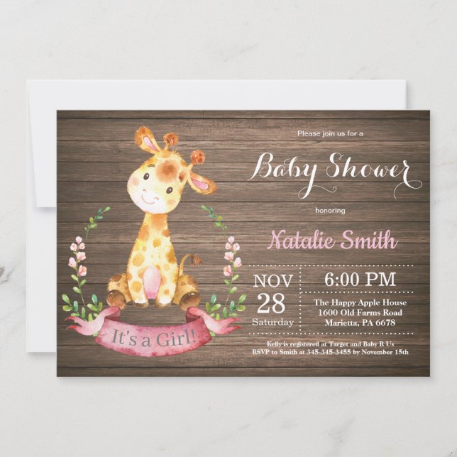 Invitation de Baby shower de la Girafe russe (Devant)
