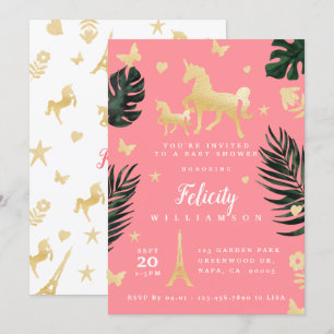 Invitation de Baby shower de la licorne tropicale