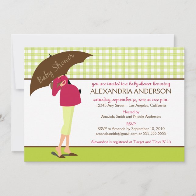Invitation de Baby shower de la maman des paraplui (Devant)