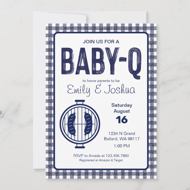 Invitation de Baby shower de la Marine En vichy (Devant)