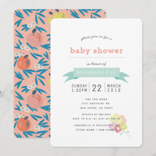 Invitation de Baby shower de la Marine rose floral