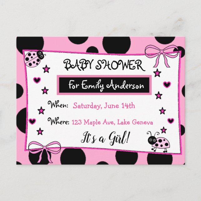 Invitation de Baby shower de Ladybug rose mignon (Devant)