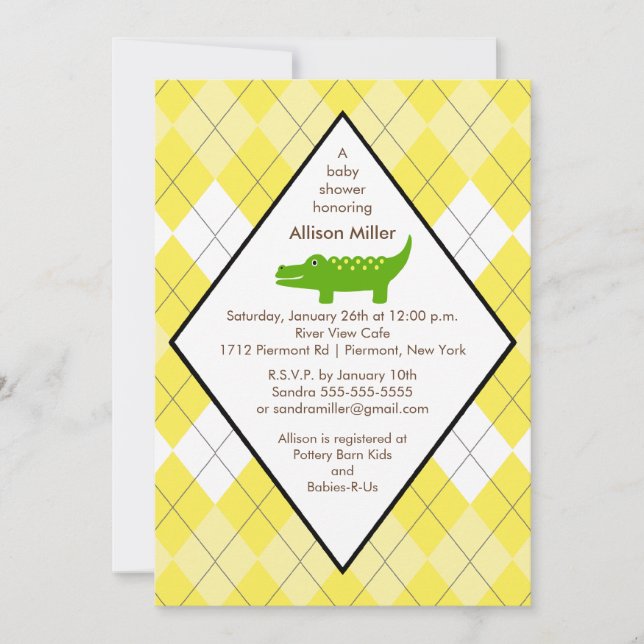 Invitation de Baby shower de l'alligator de Preppy (Devant)