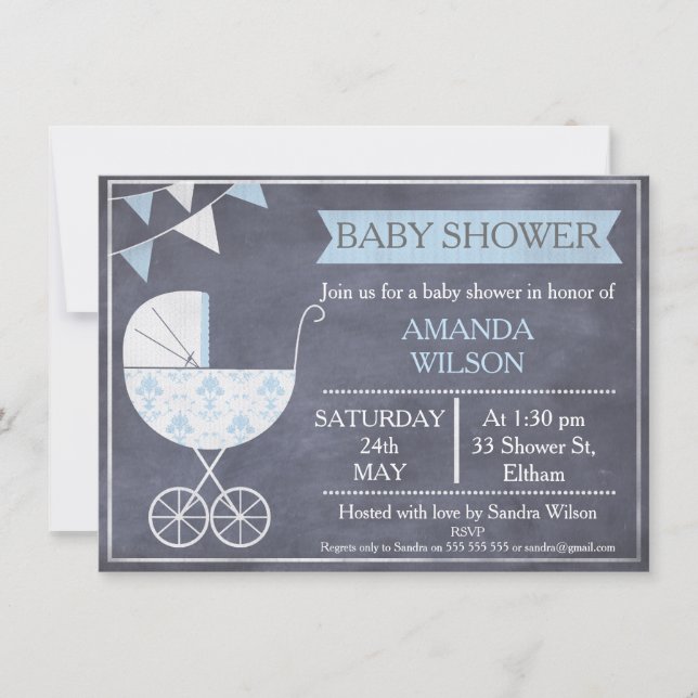 Invitation de baby shower de landau de garçons de (Devant)