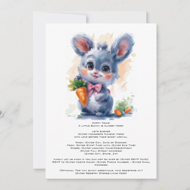 Invitation de Baby shower de lapin d'aquarelle mod (Devant)