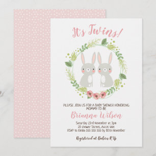 Invitation de baby shower de lapin de jumelles de