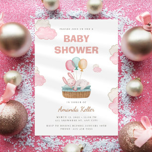 Invitation de Baby shower de lapin dormant rose