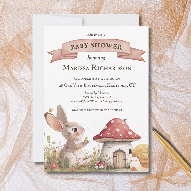 Invitation de Baby shower de lapin rustique (custom cute vintage rustic bunny rabbit baby shower invitation, elegant woodland and forest theme)
