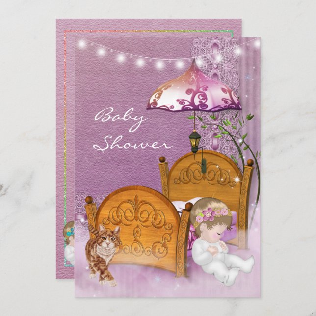 Invitation de Baby shower de lavande vintage avec  (Devant / Derrière)