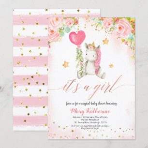 Invitation de baby shower de licorne rose magique