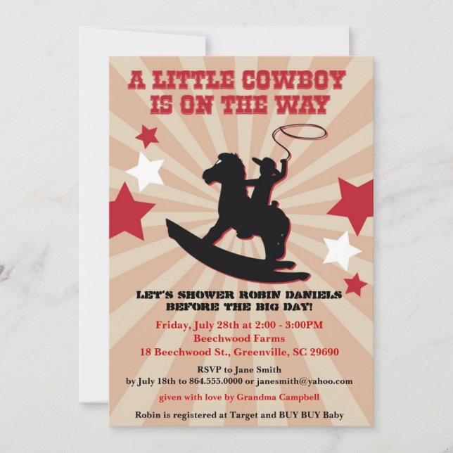 Invitation de Baby shower de Little Cowboy, Rockin (Devant)