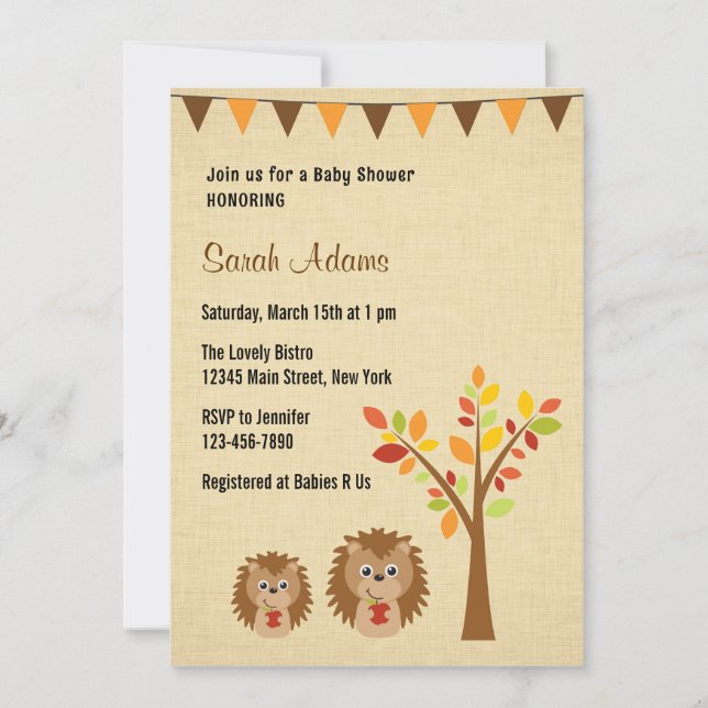 Invitation de Baby shower de Little Hedgehog Rusti (Devant)