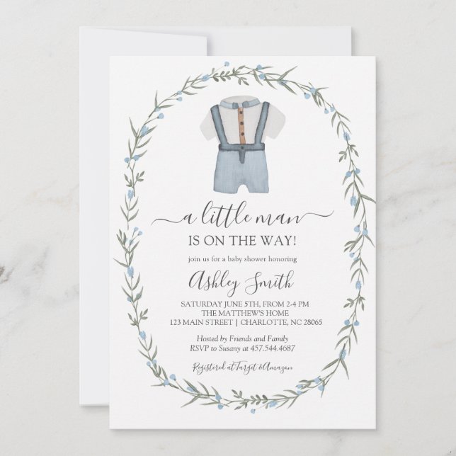 Invitation de Baby shower de Little Man, Bowtie Bo (Devant)