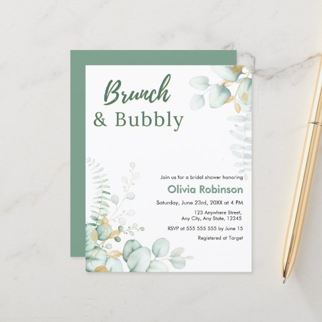 Invitation de Baby Shower de Mariée Eucalyptus Bru (Devant/Arrière en situation)