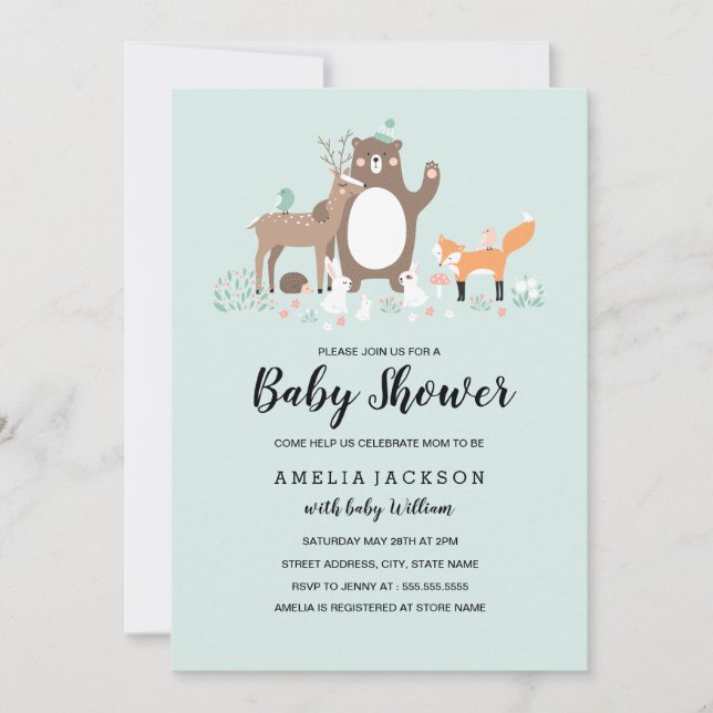 Invitation de Baby shower de menthe de bois doux (Devant)