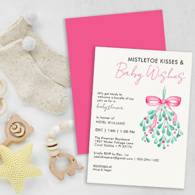 Invitation de Baby shower de Mistletoe rose pour l (Pink Mistletoe Winter Baby Shower Invitation)