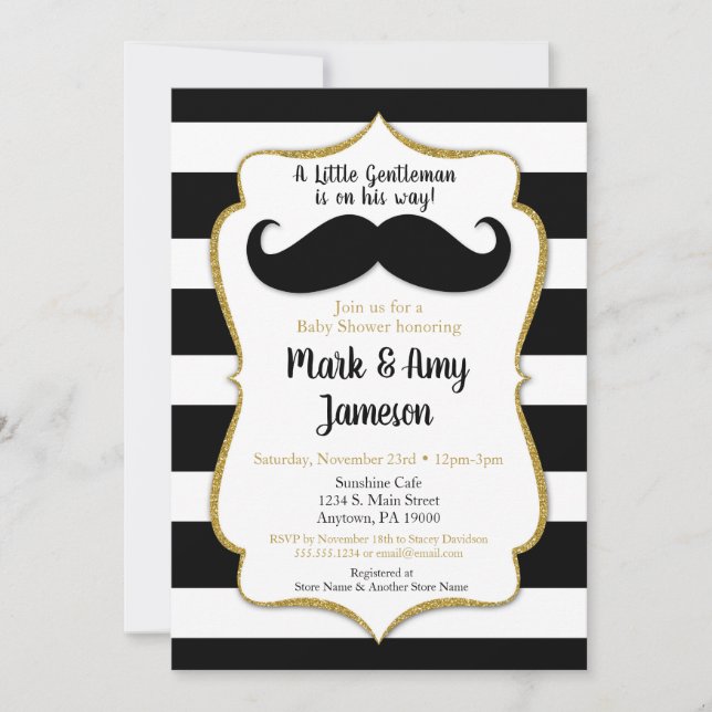 Invitation de Baby shower de moustache bandes hori (Devant)