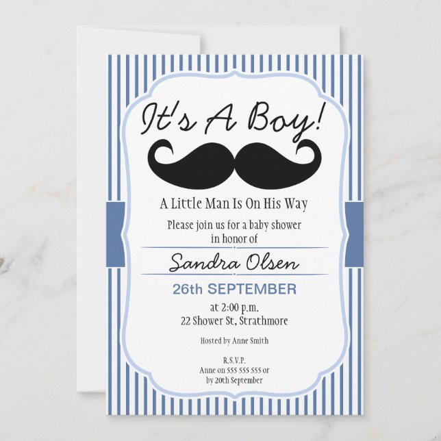 Invitation de baby shower de moustache de garçons (Devant)