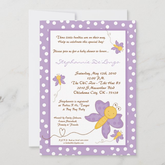 invitation de baby shower de papillon de Purpl du (Devant)
