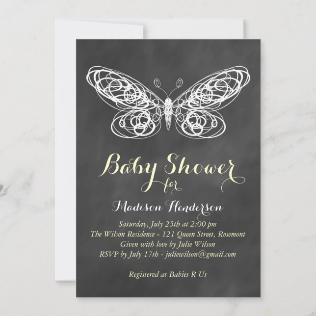 Invitation de Baby shower de papillon de tableau n (Devant)